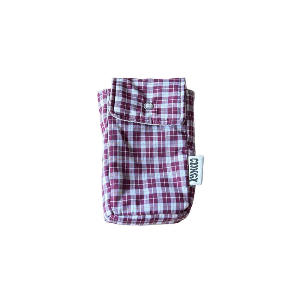 maroon check card case