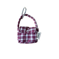 Plaid fabric bag ear bud case with a carabiner