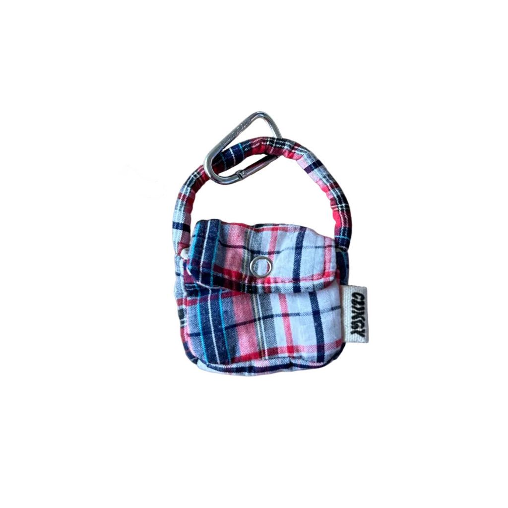 Plaid ear buds case with a carabiner