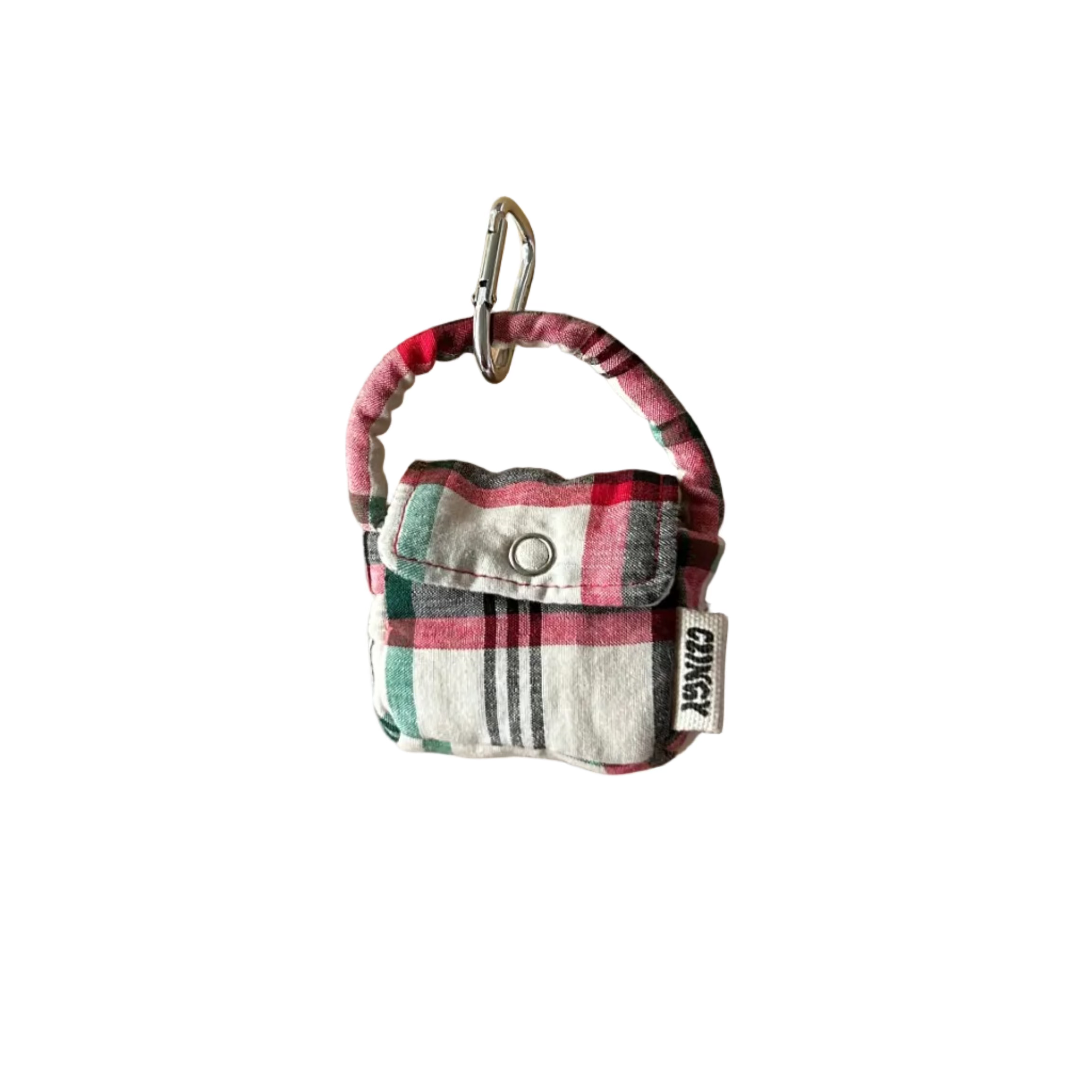 Small plaid bag charm with caribiner